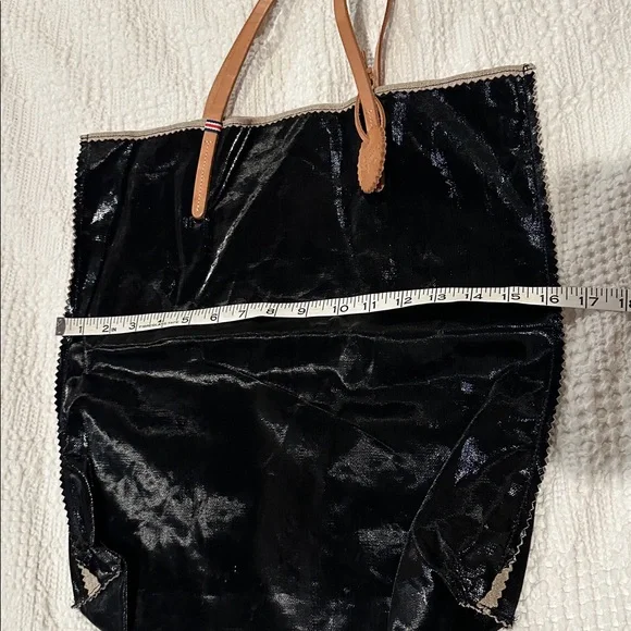 JACK GOMME Paris Amie Linen Tote Bag Black with honey trim NWOT - Picture 4 of 11